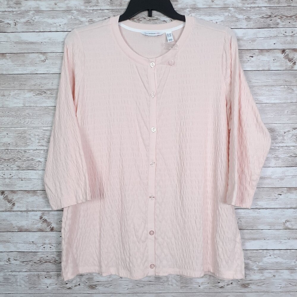 Isaac Mizrahi Crinkle Knit Cardigan 1X 3/4 Sleeve Blush Button Up NWOT 348